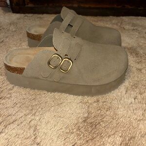 Project Cloud Suede Platform Clog Mule with Double Buckles - Taupe